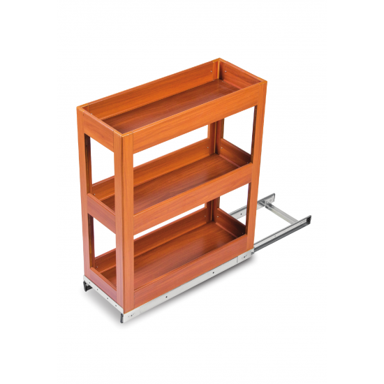 SilverBell Plus 9X20X22 Aluminium Teak Wood Finsih Pullout Organiser 3 Shelf with Base Slide